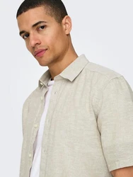 ONLY & SONS Kurzarmhemd ONSCAIDEN SS SOLID LINEN SHIRT Weiß/Khaki/Grau/Beige