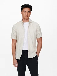 ONLY & SONS Kurzarmhemd ONSCAIDEN SS SOLID LINEN SHIRT Weiß/Khaki/Grau/Beige