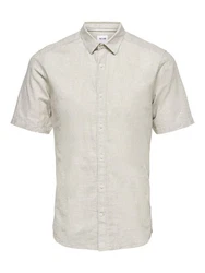 ONLY & SONS Kurzarmhemd ONSCAIDEN SS SOLID LINEN SHIRT Weiß/Khaki/Grau/Beige