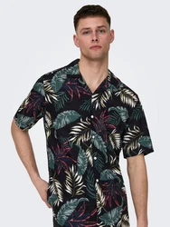 ONLY & SONS Hawaiihemd ONSWAYNE LIFE AOP SS VISCOSE SHIRT Blau/Dunkelgrün/Grün