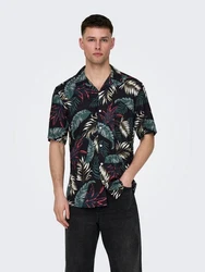 ONLY & SONS Hawaiihemd ONSWAYNE LIFE AOP SS VISCOSE SHIRT Blau/Dunkelgrün/Grün