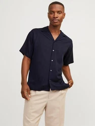 Jack & Jones Kurzarmhemd JPRCCAARON TENCEL RESORT SHIRT Blau/Dunkelblau/Hellblau