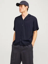 Jack & Jones Kurzarmhemd JPRCCAARON TENCEL RESORT SHIRT Blau/Dunkelblau/Hellblau