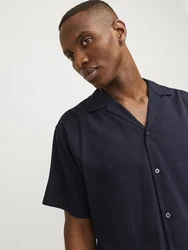 Jack & Jones Kurzarmhemd JPRCCAARON TENCEL RESORT SHIRT Blau/Dunkelblau/Hellblau