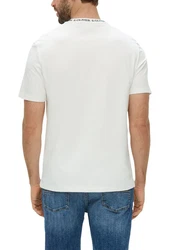 s.Oliver Kurzarmshirt mit Schriftprintkragen Weiß/Creme