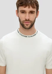 s.Oliver Kurzarmshirt mit Schriftprintkragen Weiß/Creme