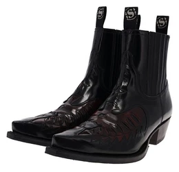 18677 CUERVO Schwartz Rot Westernstiefelette Herren Lederstiefelette