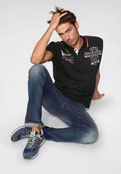 Cipo & Baxx Poloshirt Rowing Club Schwarz/Hellblau/Dunkelrot/Braun