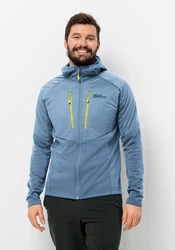 Jack Wolfskin Kapuzenfleecejacke ALPGRAT PRO INS FZ Grau/Hellblau/Dunkelblau/Blau