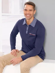 Sieh an! T-Shirt Langarm-Poloshirt Dunkelblau/Hellblau/Blau/Grau