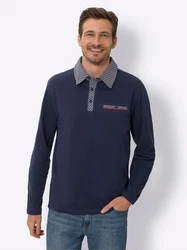 Sieh an! T-Shirt Langarm-Poloshirt Dunkelblau/Hellblau/Blau/Grau