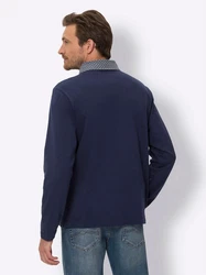 Sieh an! T-Shirt Langarm-Poloshirt Dunkelblau/Hellblau/Blau/Grau