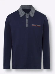 Sieh an! T-Shirt Langarm-Poloshirt Dunkelblau/Hellblau/Blau/Grau