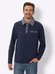 Sieh an! T-Shirt Langarm-Poloshirt Dunkelblau/Hellblau/Blau/Grau