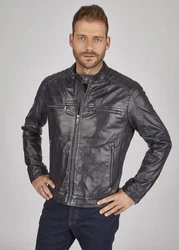 bugatti Lederjacke BUAMADEO mit Stehkragen Dunkelgrau/Dunkelblau/Grau