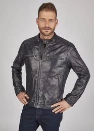 Lederjacke BUAMADEO mit Stehkragen und Druckknopfriegel