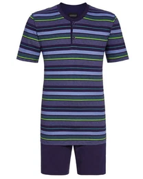 Pyjama Herren Kurzarm 'Stripes' 4241301, Marine Blau