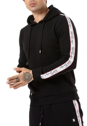 Kapuzensweatshirt Kapuzenpullover mit Logoband Schwarz XXL