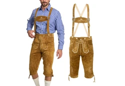Steigenhfer Manufaktur Trachtenlederhose KNIEBUND mit Trägern Braun/Beige/Dunkelrot