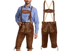 Steigenhfer Manufaktur Trachtenlederhose KNIEBUND mit Trägern Braun/Dunkelbraun