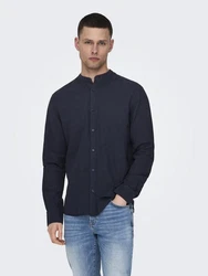 ONLY & SONS Langarmhemd ONSCAIDEN LS SOLID LINEN MAO SHIRT NOOS Dunkelblau