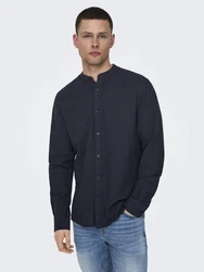 ONLY & SONS Langarmhemd ONSCAIDEN LS SOLID LINEN MAO SHIRT NOOS Dunkelblau