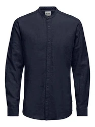 ONLY & SONS Langarmhemd ONSCAIDEN LS SOLID LINEN MAO SHIRT NOOS Dunkelblau