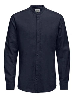 ONLY & SONS Langarmhemd ONSCAIDEN LS SOLID LINEN MAO SHIRT NOOS Dunkelblau