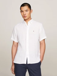 Tommy Hilfiger Kurzarmhemd PIGMENT DYED LINEN RF SHIRT weiß