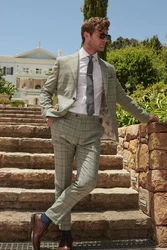 Next Anzughose Skinny Fit Gelb/Grün/Beige