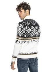 RedBridge Strickpullover Norweger Slim-Fit Stehkragen mit Reißverschluss Weiß