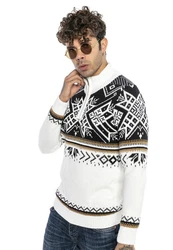 RedBridge Strickpullover Norweger Slim-Fit Stehkragen mit Reißverschluss Weiß