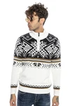RedBridge Strickpullover Norweger Slim-Fit Stehkragen mit Reißverschluss Weiß