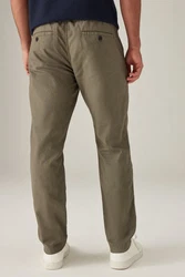 Next Slim Fit Hose mit Kordelzug aus Leinenmischung Khaki/Dunkelgrün