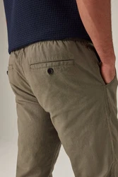 Next Slim Fit Hose mit Kordelzug aus Leinenmischung Khaki/Dunkelgrün