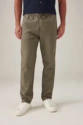 Next Slim Fit Hose mit Kordelzug aus Leinenmischung Khaki/Dunkelgrün