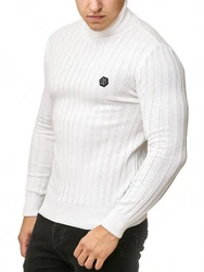 Red Bridge Herren Rollkragen Pullover Strickpullover mit Logopatch Weiß