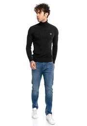 Strickpullover Rollkragen Strickpullover mit Logopatch Schwarz XL hoher Rollkrage