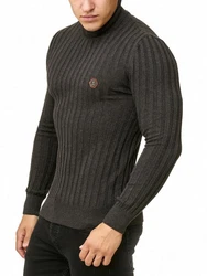 Red Bridge Herren Rollkragen Pullover Strickpullover mit Logopatch Anthrazit