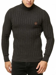 Red Bridge Herren Rollkragen Pullover Strickpullover mit Logopatch Anthrazit