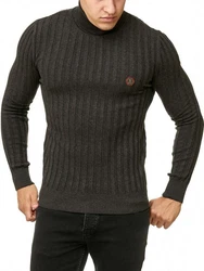 Red Bridge Herren Rollkragen Pullover Strickpullover mit Logopatch Anthrazit