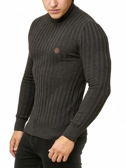 Red Bridge Herren Rollkragen Pullover Strickpullover mit Logopatch Anthrazit