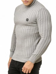 Red Bridge Herren Rollkragen Pullover Strickpullover mit Logopatch Grau