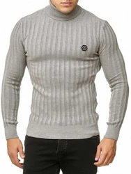 Red Bridge Herren Rollkragen Pullover Strickpullover mit Logopatch Grau
