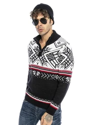 RedBridge Strickpullover Norweger Slim-Fit Stehkragen mit Reißverschluss Navyblau