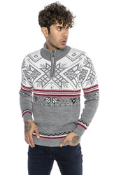 RedBridge Strickpullover Norweger Slim-Fit Stehkragen mit Reißverschluss Grau