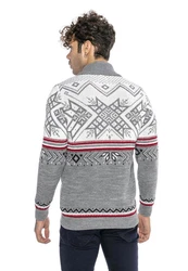 RedBridge Strickpullover Norweger Slim-Fit Stehkragen mit Reißverschluss Grau