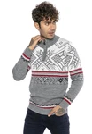 RedBridge Strickpullover Norweger Slim-Fit Stehkragen mit Reißverschluss Grau