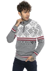 RedBridge Strickpullover Norweger Slim-Fit Stehkragen mit Reißverschluss Grau