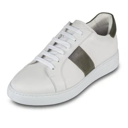 Leder Sneaker in wei mit grnen Applikationen, handgefertigt Sneaker Handgefertigt in Italien
